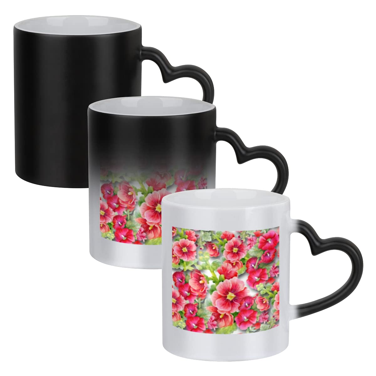 Floral Mallow Heat Sensitive Color Changing Magic Mug 11 OZ, Funny Tea Cup Ceramic Mug for Home Office Women Men Gift