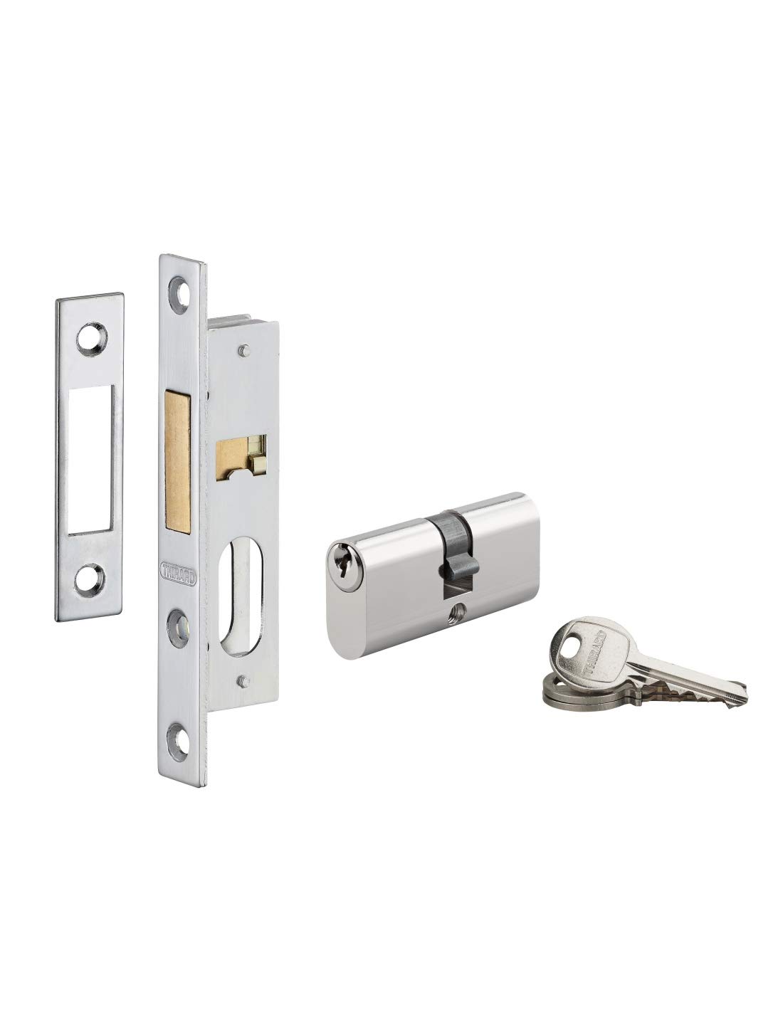 THIRARD - Cerradura Embutida con Cilindro para Puerta Metálica - Eje 15 mm - Cil. 30 x 30 mm - Borde Cuadrado - 3 Llaves - Frente Inox - Perno Aleación Niquelada - Gris