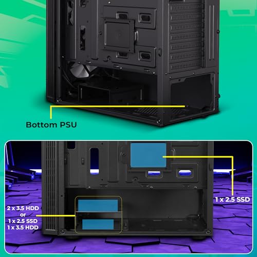 Image of ZEBRONICS Wrath Mid-Tower Premium Gaming Cabinet ATX /MicroATX /MINI ITX, 3X 120mm Front + 1x 120mm Rear Fan, Centre Glow ARGB Fans, RGB LED Modes, Tempered Glass Side Panel, USB 3.0