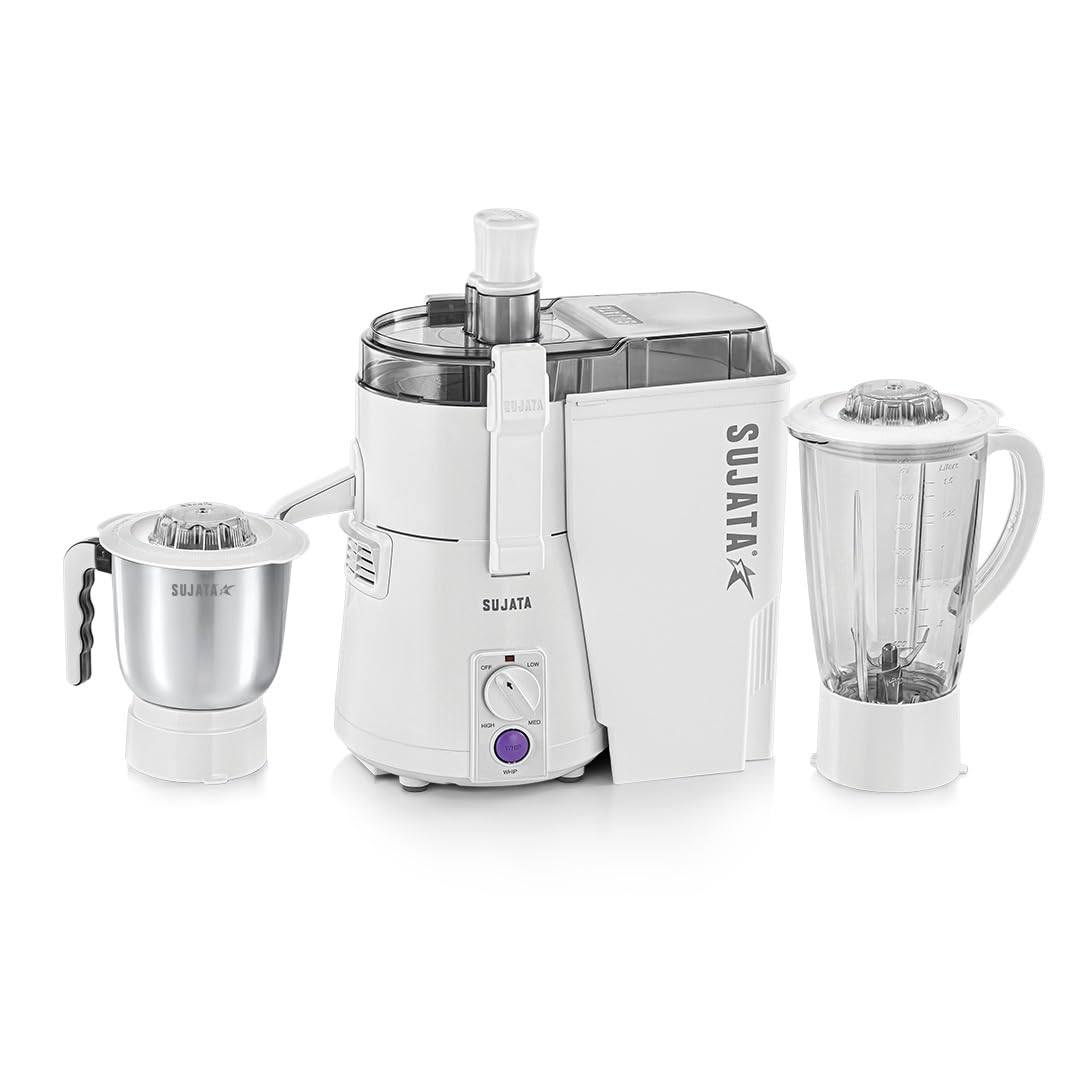 Powermatic Plus Juicer Mixer Grinder|900 Watts Double Ball Bearing Motor|22000 RPM|Non-Stop 90 Mins Running|2 Jars including 1750ml Blender, 1000ml Grinder Jar| (White)