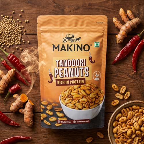 Image of Makino All Flavour Roasted Peanuts, 140gm Pack of 6, Desi Spicy & Tangy Roasted Peanut Snack, High in Protein, Loved by Indian People for Regular Eat, Crispy Crunchy Namkeen