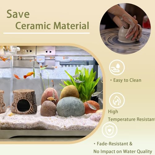 Image of Ceramic Aquarium Decor Natural Tree Brown Betta Fish Tank Cave