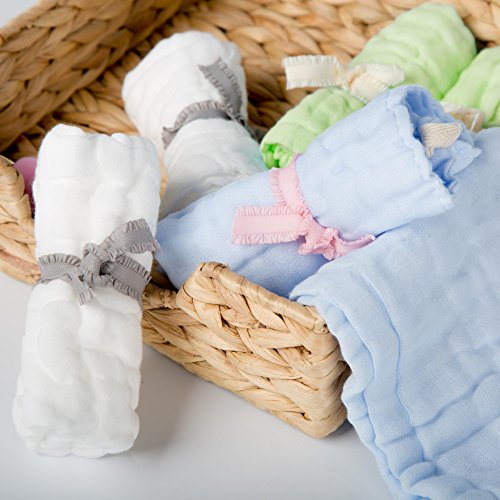Sense Gnosis Natural Muslin Baby Washcloths Soft Hypoallergenic Absorbent Reusable Cotton Wipes For 0Born Babies 10X10 Inch Face Towels Set Of 6 (White/Green/Blue) #TOP1