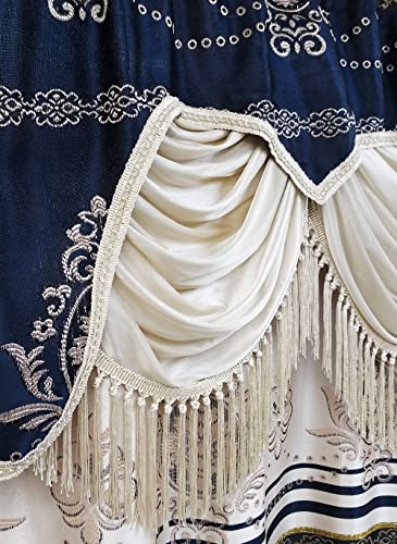 Gohd Harmony Horizon. Jacquard Window Curtain Panel Drape With Attached Fancy Valance. 2Pcs Set. Each Pc 54" Wide X 90" Drop With 18" Valance. (Navy Blue) #TOP3