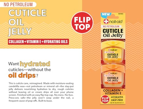 Nail-Aid Cuticle Oil Jelly, Press-On Friendly Non-Drip Cuticle Treatment for Dry Cracked Cuticles and Hangnails, Collagen + Vitamin E, CleanClick™ Secure Flip-Top Cap, Petroleum-Free - Image 3