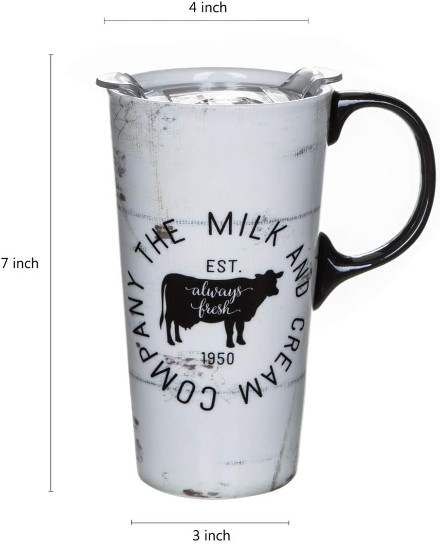 Topadorn Coffee Ceramic Mug Porcelain Latte Tea Cup with Lid 17oz, MiIk - Image 7