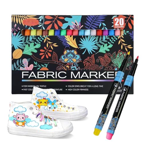 20 Colors Fabric Pens Permanent Fabric Paint Non-Toxic No Bleed Fabric Markers Permanent for Clothes Canvas Tote Bags & DIY Art Crafts