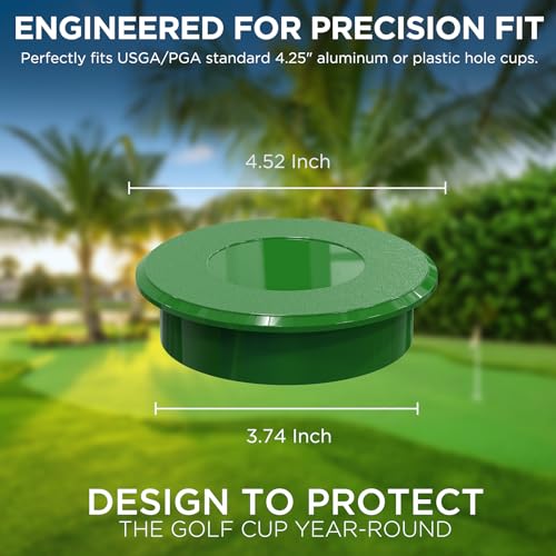 Image of KINGTOP Golf Hole Cup Covers for Standard 4.25 in Cups | Standard 4.25 in fit, grass-green surface, debris protection, rain blocking, backyard putting greens, practice holes