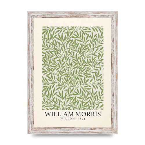 Image of Lithobee - William Morris Willow 1874 - Printed Wall Art Design in Sizes A2, A3 & A4 Framed in a Stylish Quality Coloured Frame or Unframed (A4 White Distressed Frame)