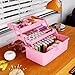 Yieach Plastic Sewing Box Organizer With Handle- Portable Multi-Purpose Sewing Storage Organizer for Cabinet,Pink Medicine Container Storage and Tool Boxes or Accessory and Craft Carrying Case