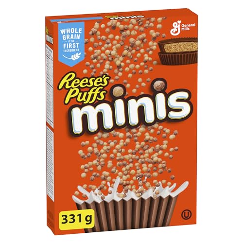 Reese's Puffs - REESE'S PUFFS Peanut Butter Chocolate Minis Cereal Box, Made with Real Reese's Peanut Butter, 331 Grams Package of Cereal