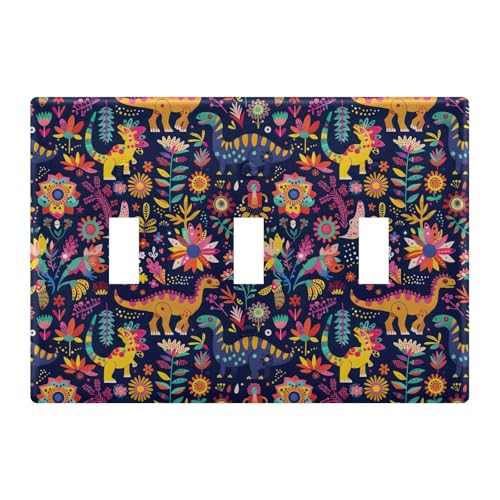 Light Switch Cover Cute Dinosaur Wall Plates for Electrical Outlets 3 Gang 202b5854