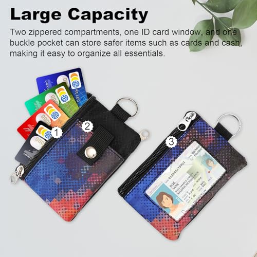 Image of Minimalist RFID Wallet with Lanyard, Multi-functional ID Case with 2 Zipper Pockets and Key Chain for Men and Women, Tactical Badge Pouch Cards Holder, Coin Purse for Travel Sports - Two-Tone