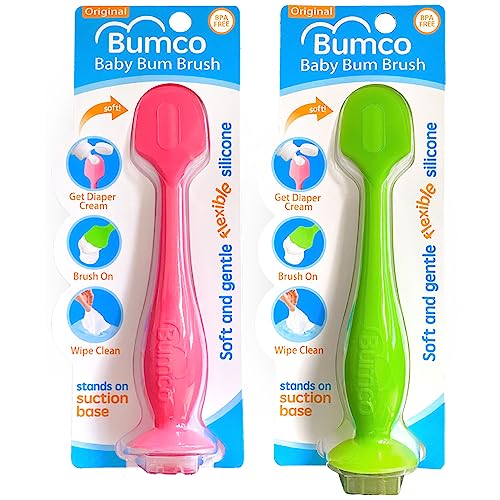 Image of Bumco 2-Pack Diaper Cream Spatula - BPA-Free Butt Paste Diaper Cream Applicator, Soft & Flexible Diaper Rash Cream Applicator, Butt Spatula Baby, Mom-Invented Diaper Bag Essentials (Pink & Green)
