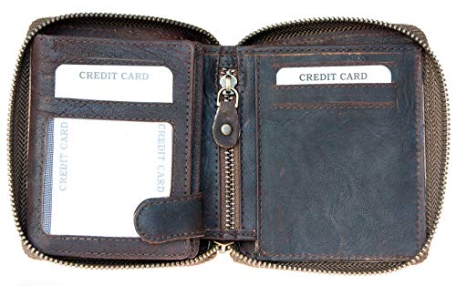 FLW Small Strong Oiled Genuine Leather Wallet With Metal Zipper Around Without Logos3
