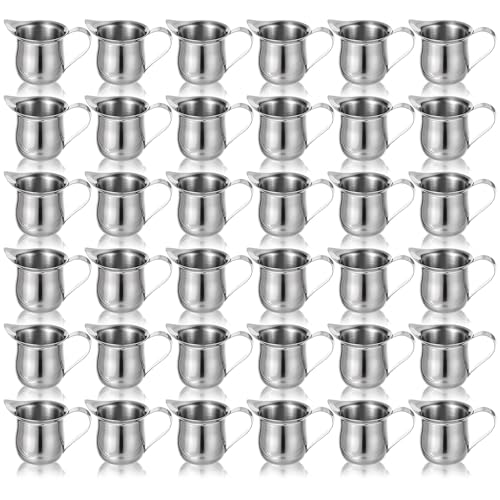 Molain 36 Pcs Stainless Steel Bell Creamers, 3 oz Mini Creamer Pitcher with Handle and Pouring Spout Cup Container for Serving Milk Coffee Salad Dressing Maple Syrup Espresso Machine Restaurant Cafes