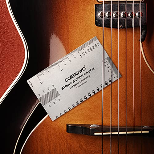 Image of Guitar String Action Gauge, COENGWO String Height Gauge Ruler Guitar Setup Measuring Tool Kit for Guitar, Bass, Mandolin, Banjo