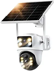 Câmera de Segurança Solar 4G, Lente Dupla e Tela Dupla, Visão 360°, À Prova D'Água IP65, Detecção Humana por IA, Vigilância Sem Fio para Exteriores