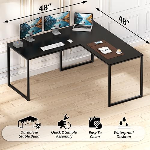 Image of SHW Mission 48 x 48 Inches L-Shape Home Office Computer Desk, Black