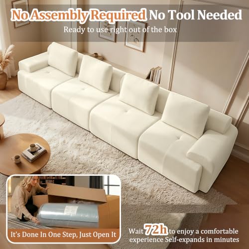 Image of 159 inch Oversized Boneless Couch, Comfort Cloud Sectional Couches for Living Room, Modular Sofa High Back & Extra Deep Seat, No Assembly, Soft Chenille Fabric (Warm White, 159 inch-(4+0))