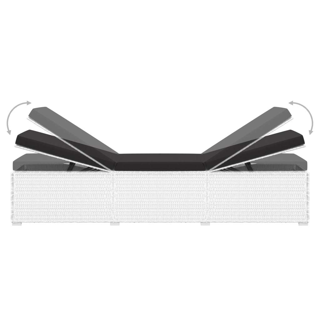 Chaise d'extérieur - Chaise longue de camping - Chaise longue de plage - Chaise longue avec coussin et table basse - En polyrotin - Blanc - Pour patio, plage, terrasse, piscine