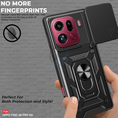 Image of AESTMO Tough Armor Oppo Find X9 Pro 5G Bumper Back Case Cover | Ring Holder & Sliding Camera Shield Cover | 360 Degree Protection Back Case Cover for Oppo Find X9 Pro 5G (Black)