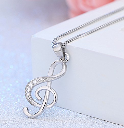 Weilydf QXNECKLACE004 Music Note Pendant Necklace 925 Sterling Silver Cubic Zirconia Jewelry thumb #2