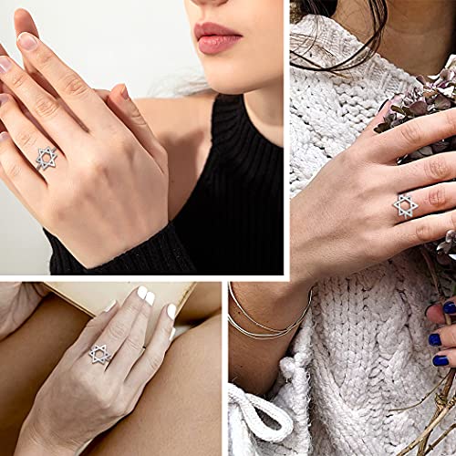 Jewmon Adjustable Jewish Star of David Ring for Women 925 Sterling Silver Cubic Zirconia Iced Star of David Jewish Ring Open Finger Ring Protection Amulet Jewelry Birthday Christmas Gifts for Women2