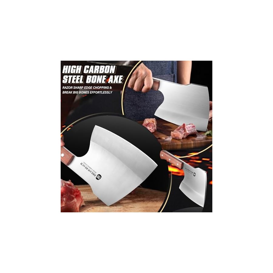 Dream-Reach-Meat-Cleaver-Knife-Heavy-Duty-Bone-Chopper-Stainless-Steel-Butcher-Axe-Bone-Cutting-Knife-Hand-Forged-Butcher-Knife-Meat-Bone-Cleaver-Knife-for-Kitchen-Outdoor-BBQ Dream Reach Meat Cleaver Knife Heavy Duty Bone Chopper Stainless Steel Butcher Axe Bone Cutting Knife Hand Forged Butcher Knife Meat Bone Cleaver Knife for Kitchen BBQ Thanksgiving Christmas Gifts
