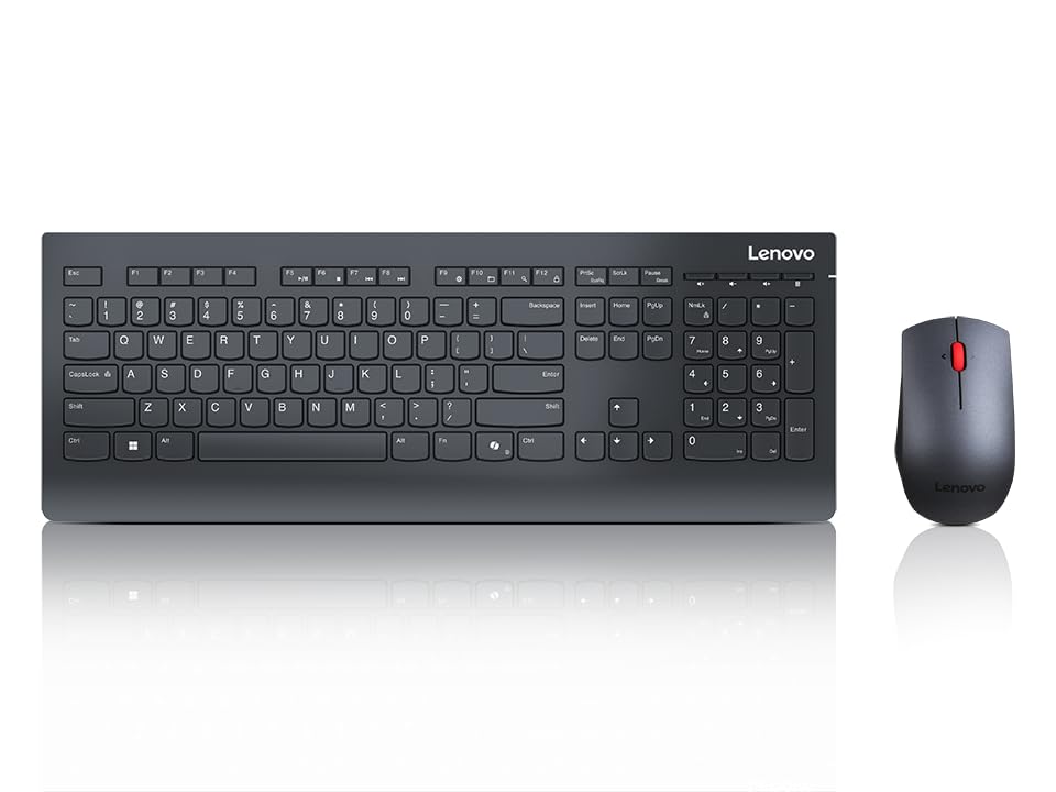 Lenovo Professional Combo Mouse + Tastiera AI - Italia, tastiera full-size ricaricabile con tasto Copilot e layout IT + mouse 4000 DPI, dual wireless 2.4GHz/Bluetooth, ricevitore USB-A