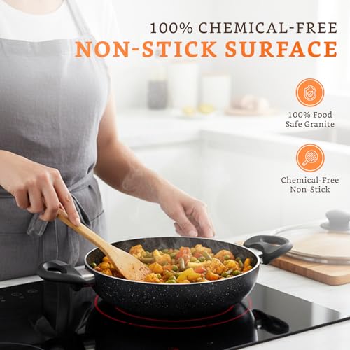 Amazon Brand - Solimo Non-Stick Kadai with Glass Lid & Detachable Handle| Granite Finish | Induction Base | PFOA Free | High Temperature Resistant... - Image 4