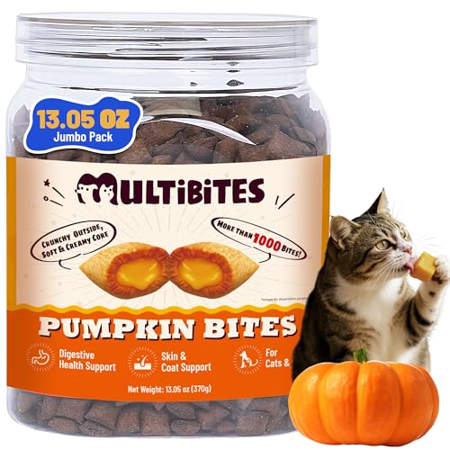 MULTIBITES 13.05oz Pumpkin Treats for Cat& Dog with Egg Yolk Creamy Core - Crunchy& Soft Cat Treats for Indoor Cats for Skin &Coat Gut Health with Kitten Training Snacks