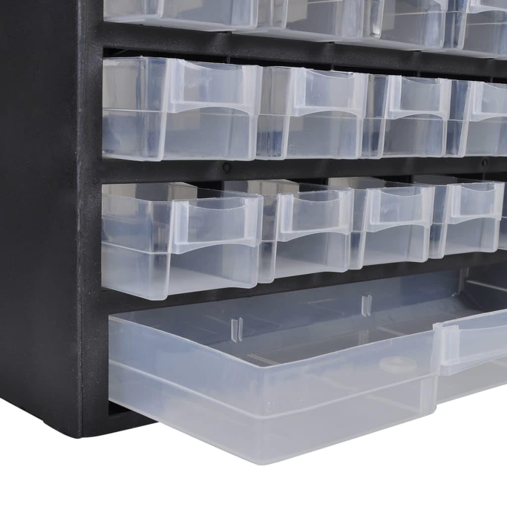 vidaXL 41-Drawer Plastic Storage Cabinet Tool Box - Transparent Black Wall-Mountable Organizer for Machine Components/Accessories/DIY Materials