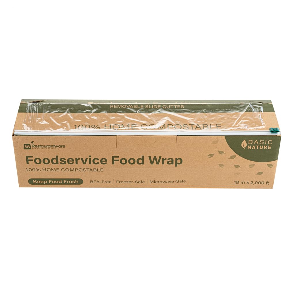 Restaurantware Basic Nature - Envoltura de alimentos de 18 pulgadas x 2000 pies, 1 envoltura adhesiva para microondas, con cortador deslizante integrado, plástico transparente congelable, envoltura de