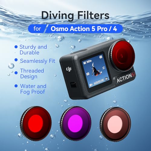 Honbobo Tauchfilter für DJI Osmo Action 5 Pro Hellrot/Rot/Violett Filter Unterwasser Filter Objektiv Schutz Zubehör für DJI Osmo Action 5 Pro 4 (Purple)