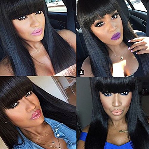 Helene Hair Pretty Straight Wigs With Bangs Brazilian Virgin Hair Lace Front Wigs with Baby Hair Human Hair for Black Women ( 180% Density 20 Inch )