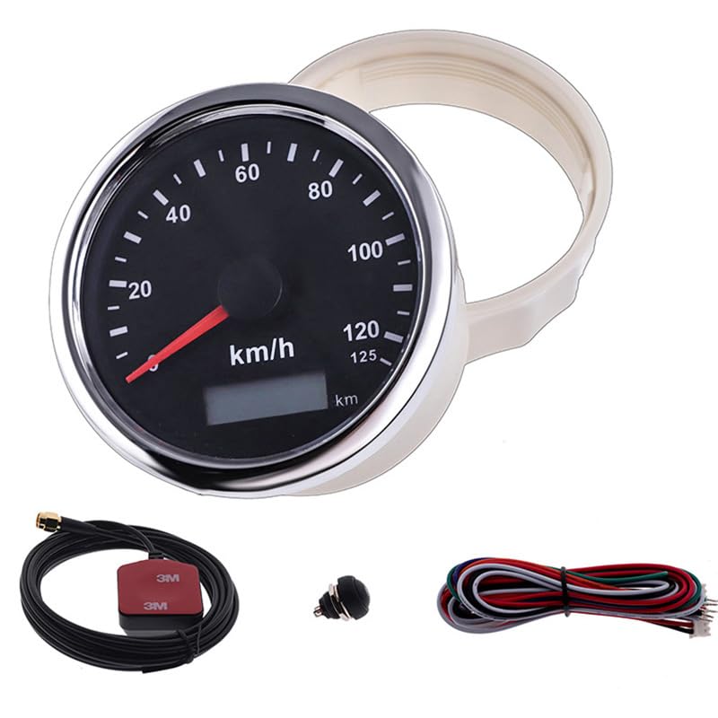 85 mm GPS-Tachometer 125 km/h mit GPS-Antenne for Motorrad-Rennwagen, wasserdicht, IP67, Übergeschwindigkeitswarnung, 12 V, 24 V(BS 125K)