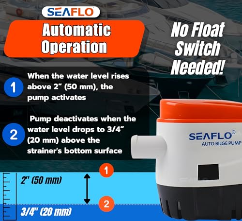 Image of SEAFLO 06-Series Automatic Bilge Pump - 12V DC, 750 GPH, Built-In Float Switch, Fully Submersible, Marine-Grade Durable Construction, Easy Installation for Boat and Marine Applications