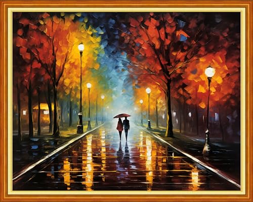 Image of Dooxvey Cross Stitch Kits for Adults Stamped Full Range of Embroidery Starter Kits for Beginners 11CT Printed Cross Stitch Patterns Needlepoint Kits Stamped Crossstitch-Couple Strolling 16x20 inch