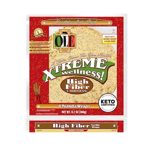 Olé Xtreme Wellness® High Fiber | 8' Flour Tortillas |Carb Lean |Keto Certified | 12.7 oz.| 8 Count (Pack of 4)