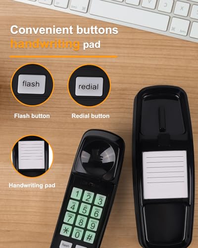 Image of Corded Wall Phone, Landline Phones for Seniors with Large Buttons, Office Desk Phone with Adjustable Loud Volume & Lighted Keypad, Durable Basic Design for Home, Black