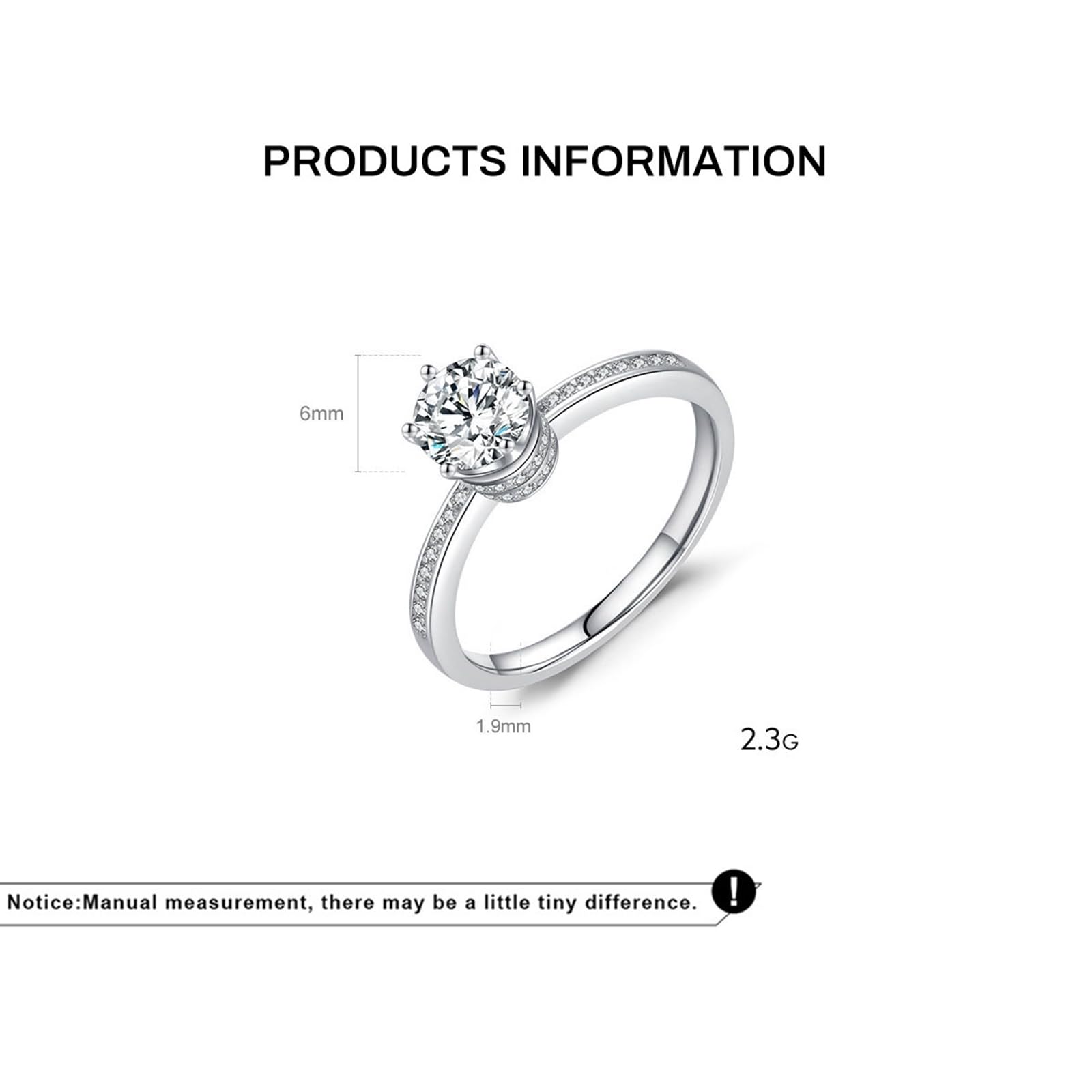Wycian Anillo de promesa para él con circonitas, corona moissanita, 6 mm, anillo de plata 925, simple
