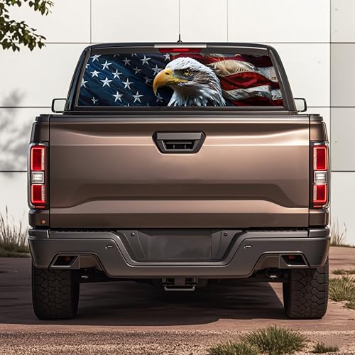Image of Rear Window Decals for Trucks - 65x17.3 in Back Window American Flag Decals Fit Most Pickup Trucks SUV, Vinyl Back Window Decal Truck Rear Window Graphics for Personalized
