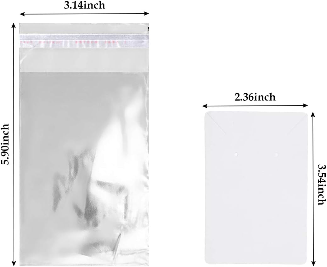 Litthing Earring Cards, 100 Pcs Earring Display Cards with 200 Self- Sealing Bags Kraft Paper Earring Cards for Selling Earrings Necklace Jewelry Display,Earring Holder Cards 3.5x2.4 Inches (White)