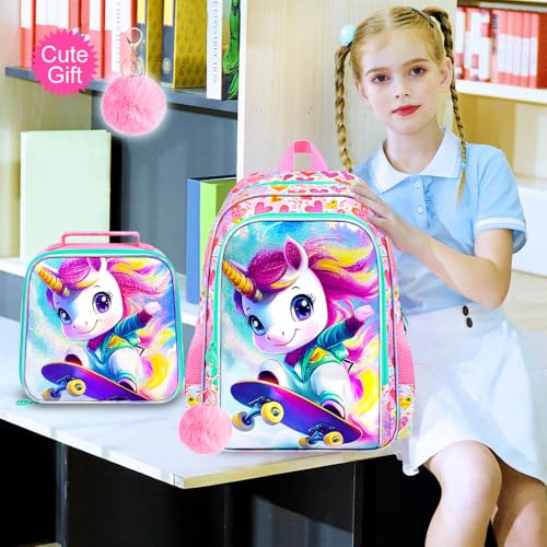 Image of 16 inch Unicorn Backpack for Girls, 3Pcs School Backpacks Set for Elementary Preschool Kindergarten, Kids Bookbag with Lunch Box (Pink)