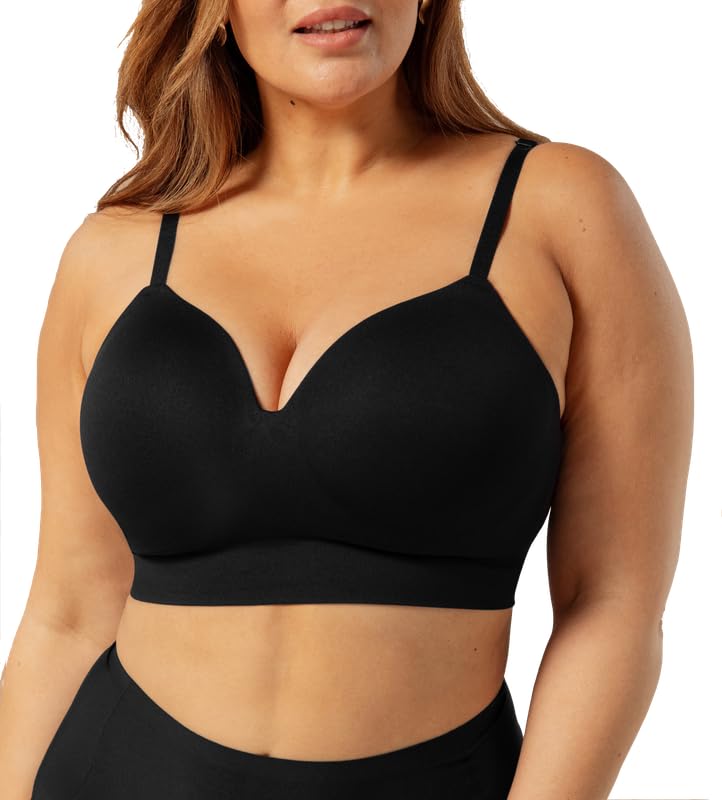 Truekind Bras for Women No Underwire Seamless Bra Plus Size Adjustable Bralette Wireless Bras for Women Black