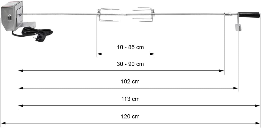 ECD Germany Girarrosto Barbecue Elettrico Girevole 120 cm con Aghi per Carne Motore in Acciaio Inox 220-240 V incl. Supporto Motore Spiedo Fermacarne Griglia Carne BBQ Rosticceria Professionale ECD Germany Girarrosto Barbecue Elettrico Girevole 120 cm con Aghi per Carne Motore in Acciaio Inox 220-240 V incl. Supporto Motore Spiedo Fermacarne Griglia Carne BBQ Rosticceria Professionale