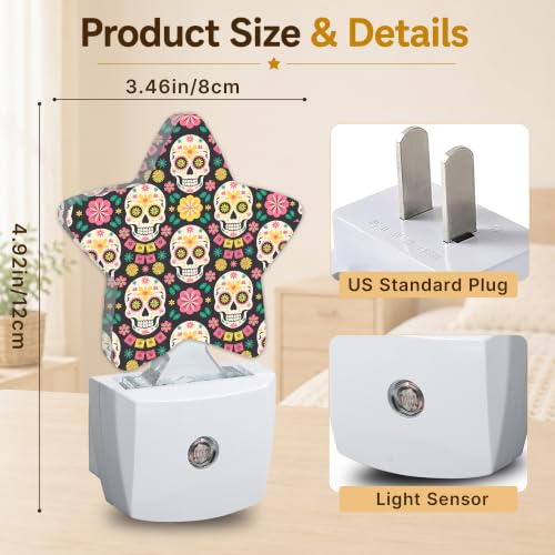 Image of Star Night Light with Dusk to Dawn Sensor, Funny Skull Plug in Night Light for Kids Bedroom Nursery, Soft Warm Glow Lamp for Hallway Bathroom Energy Saving