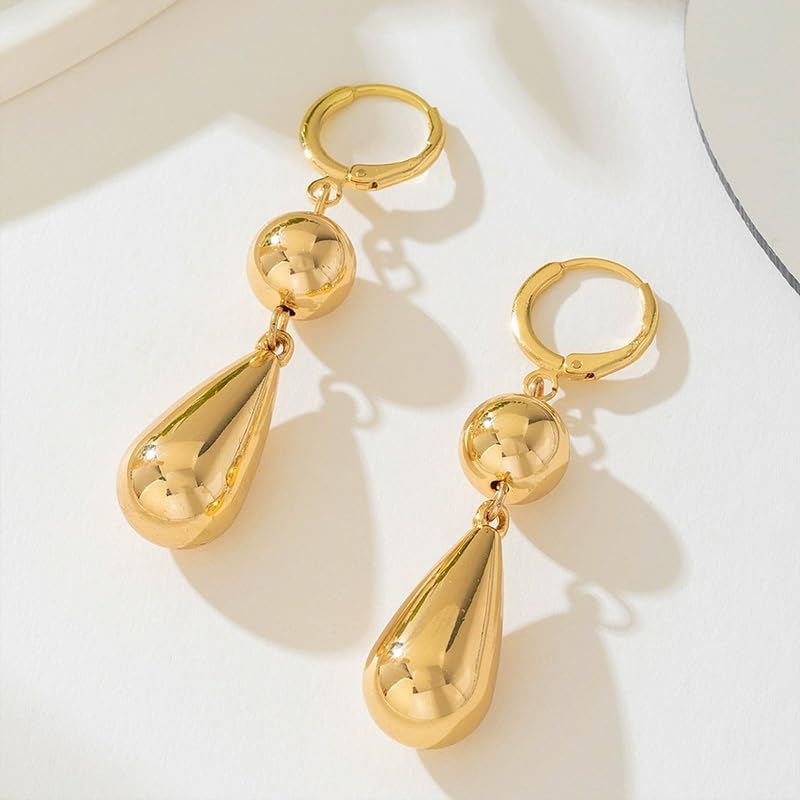 Gold Statement Teardrop Dangle Earrings for Women Trendy Silver Pearl Ball Tear Drop Dangling Long Huggie Hoop Earring Vintage Unique Cool Prom Jewelry - Image 5