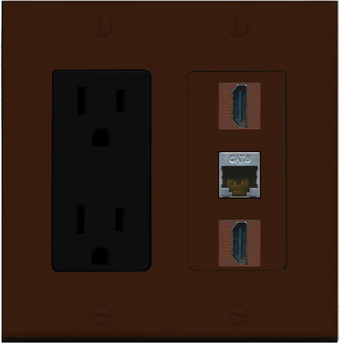 RiteAV USB Charger Outlet 15A/125V with USB Type-A/USB Type-C Charging Ports and 2 x HDMI 1 x Cat6 Shielded Ethernet Decorative White Wall Plate